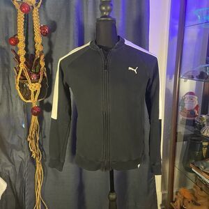 Vintage Puma Jacket Men's Large Black and White Zipper Fits Small